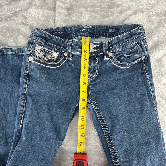 VIGOSS Womens Chelsea Flare Jeans Dark Wash Embellished Pockets Size 5/6 - Picture 8 of 12